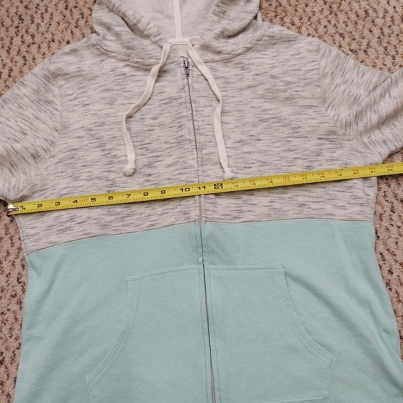 SO Full Zip Hoodie Colorblock Light Gray Heather & Teal Size Large Sweatshirt - Picture 4 of 14